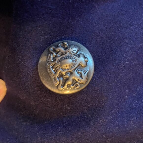 Guess Wool Blend Blue Coat Double Breasted Belted Size M Ornate Buttons Retro - Picture 9 of 12